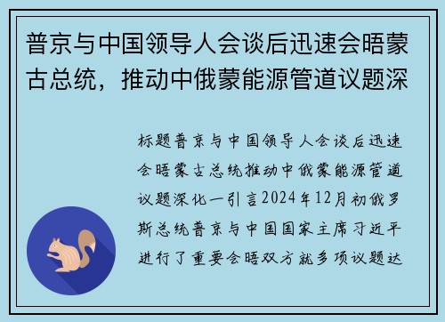 普京与中国领导人会谈后迅速会晤蒙古总统，推动中俄蒙能源管道议题深化